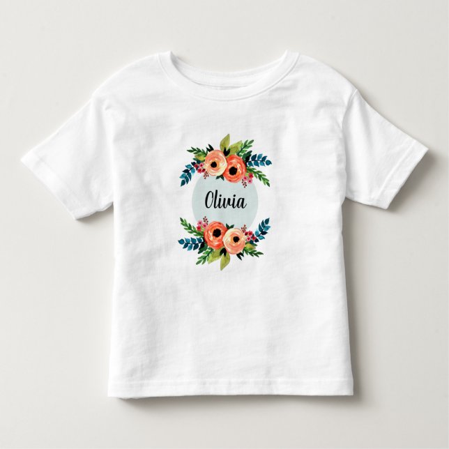 Girls Niedlich Fun Floral Wasserfarbe Blume und Na Kleinkind T-shirt (Vorderseite)