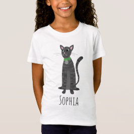 Girls Niedlich Grau Tabby Kitty Cat & Name Kinder T-Shirt