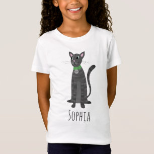 Girls Niedlich Grau Tabby Kitty Cat & Name Kinder T-Shirt