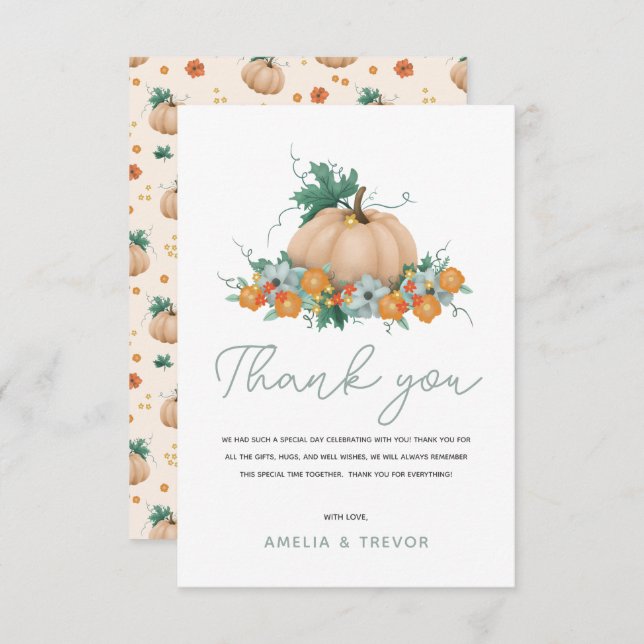 Girls Niedlich Herbstfall Pumpkin Kinderdusche Dankeskarte (Vorne/Hinten)