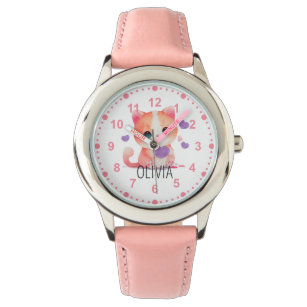 Girls Niedlich Kitty Kitten Katze Pink Individuell Armbanduhr