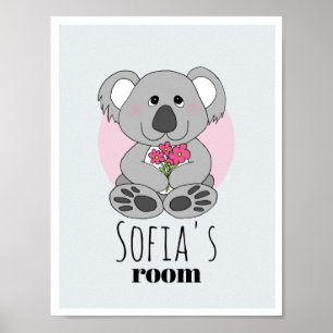 Girls Niedlich Koala Bären Cartoon & Name Kids Roo Poster