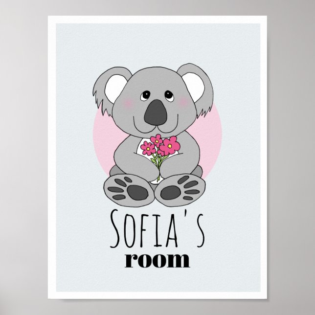 Girls Niedlich Koala Bären Cartoon & Name Kids Roo Poster (Vorne)