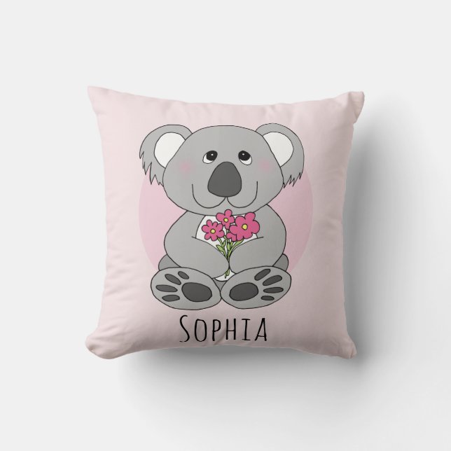 Girls Niedlich Koala Bear Cartoon & Blume Name Kin Kissen (Vorderseite)