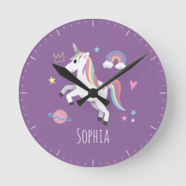 Girls Niedlich Lila Magical Unicorn Kinder Kinderz Runde Wanduhr