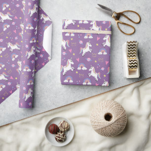 Girls Niedlich Lila Unicorn Muster Kindergeburtsta Geschenkpapier