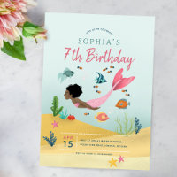 Girls Niedlich Magical Afro Mermaid 7. Geburtstag