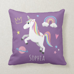 Girls Niedlich Magical Lila Unicorn & Name Kids Kissen