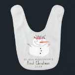 Girls Niedlich Modern First Christmas Snowman Babylätzchen<br><div class="desc">Dieses niedliche und schlichte 1. Weihnachtsbib-Design besticht durch einen schicken Schneemann im Aquarell-Stil mit einer Christmassy Wintergarage (Aquarellfarben-Blume) und einen Platz,  um Ihrem kleinen Mädchen den Namen hinzuzufügen. Der perfekte Winter-Sake für euch Kleiner an diesem Weihnachtsfest.</div>