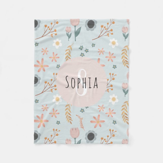 Girls Niedlich Pastel Floral Print Botanical Kids Fleecedecke (Vorderseite)