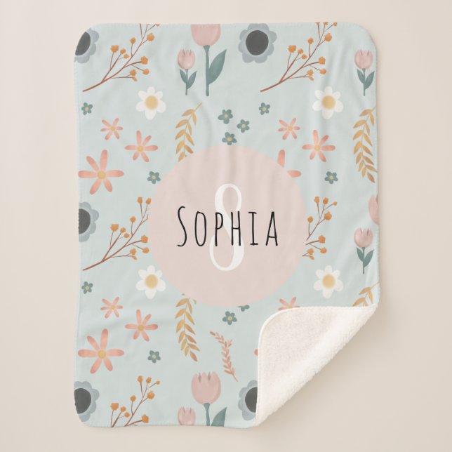 Girls Niedlich Pastel Floral Print Botanical Kids Sherpadecke (Vorderseite)
