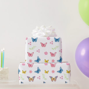 Girls Niedlich Pink Butterfly Pattern Kindergeburt Geschenkpapier