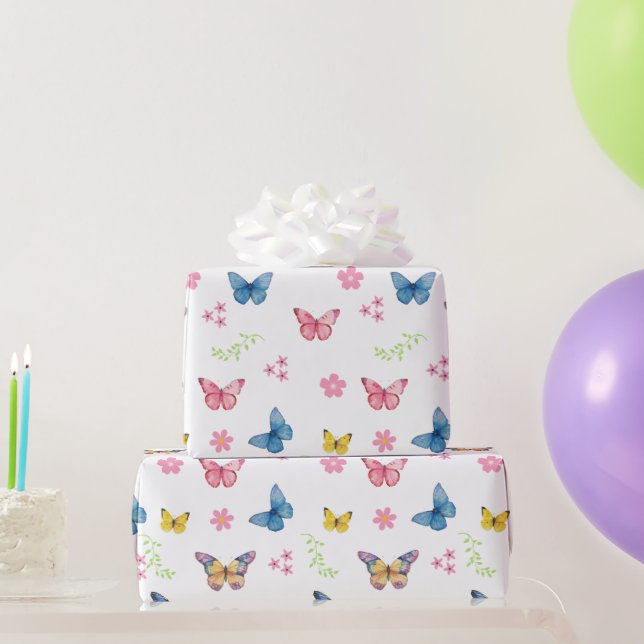 Girls Niedlich Pink Butterfly Pattern Kindergeburt Geschenkpapier (Partygeschenke)