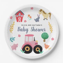 Girls Niedlich Pink Farm Traktor Babydusche Pappteller