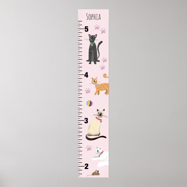 Girls Niedlich Pink Kitty Cat Cartoon Growth Chart Poster (Vorne)