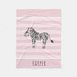 Girls Niedlich Pink Safari Zebra und Name Fleecedecke
