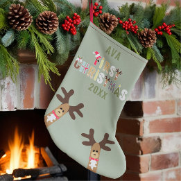 Girls Niedlich Reindeer Green Erster WeihnachtsStr Kleiner Weihnachtsstrumpf