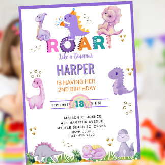 Girls Niedlich Roar Dinosaur Geburtstagsparty Einl Einladung