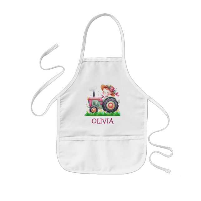 Girls' Niedlich rosa Traktor Kinderschürze (Vorne)