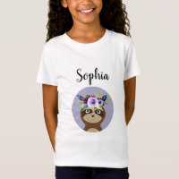 Girls Niedlich Sloth Cartoon Wasserfarben Blume & 
