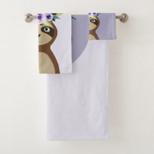 Girls Niedlich Sloth Watercolor Blume und Name Badhandtuch Set