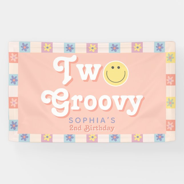 Girls Niedlich Two Groovy Boho 2. Geburtstag Banner (Horizontal)