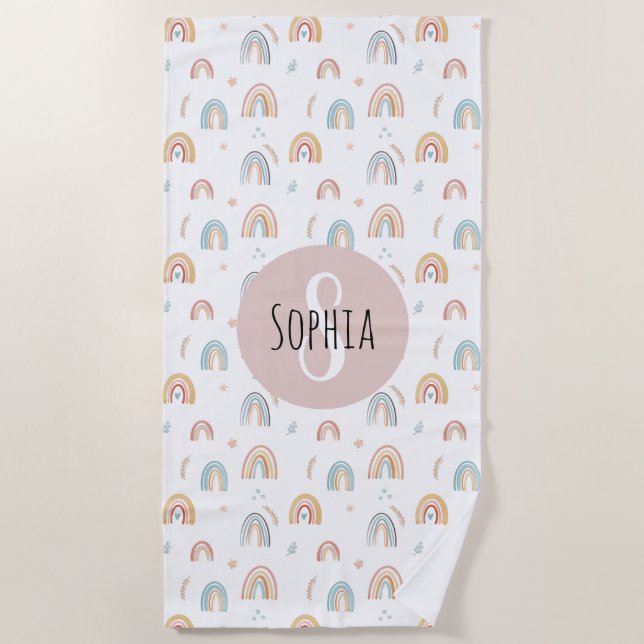 Girls Niedlich Watercolor Rainbow Pattern Kids Boh Strandtuch (Vorderseite)