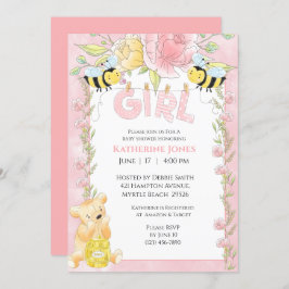 Girls Niedliche Bienen und Honey Bear Baby Shower Einladung