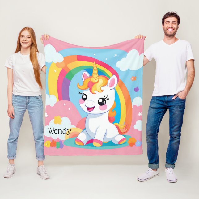 Girls Niedlicher Einhorn-Regenbogen-Individuelle N Fleecedecke (Beispiel)