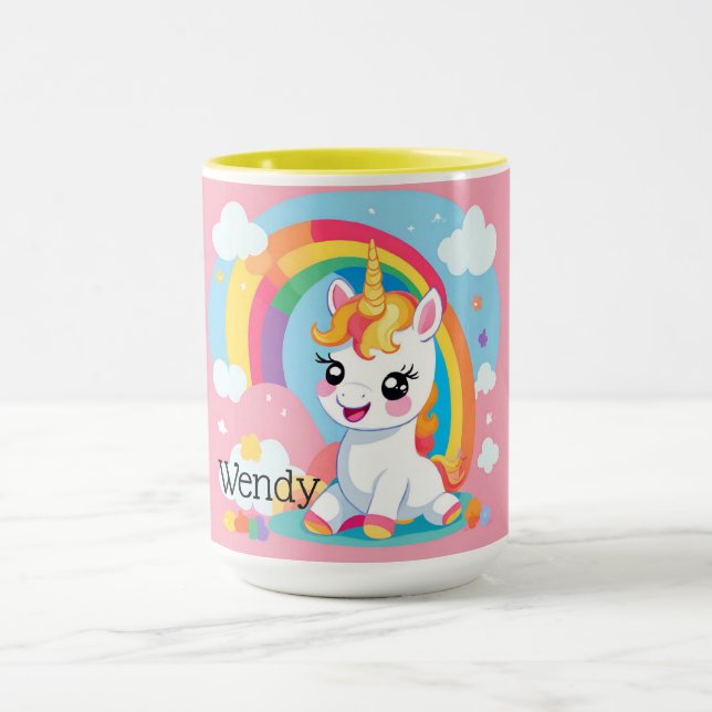 Girls Niedlicher Einhorn-Regenbogen-Individuelle N Tasse (Zentrum)
