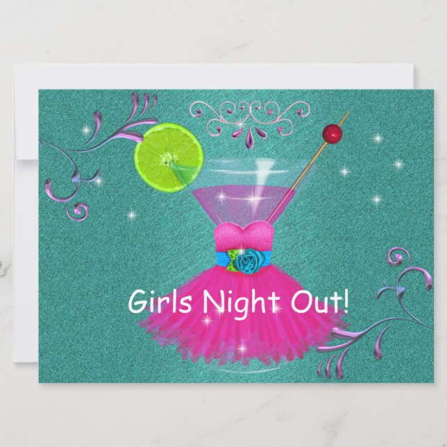 Girls Night OUT Einladungen mit Dress & Cosmo (Vorderseite)