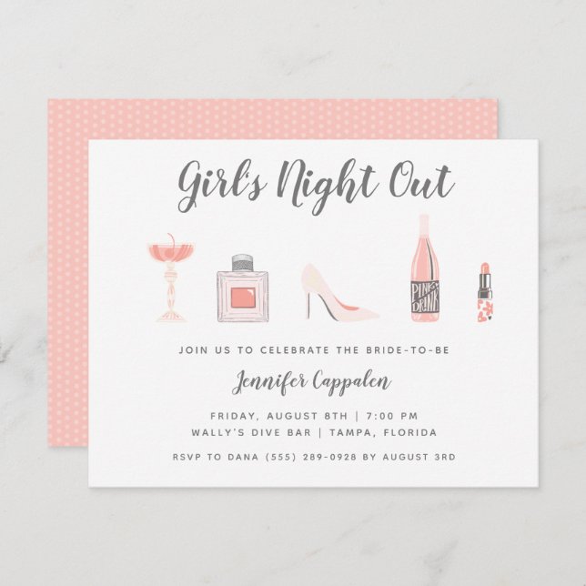 Girl's Night Out Junggeselinnen-Abschied Einladung (Vorne/Hinten)