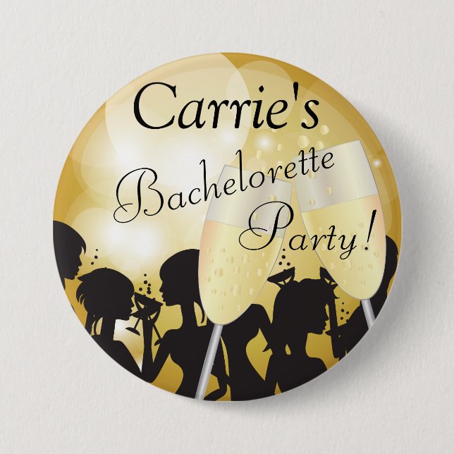 Girls Night Out Junggeselinnen-Abschied in Gold Bo Button (Vorderseite)
