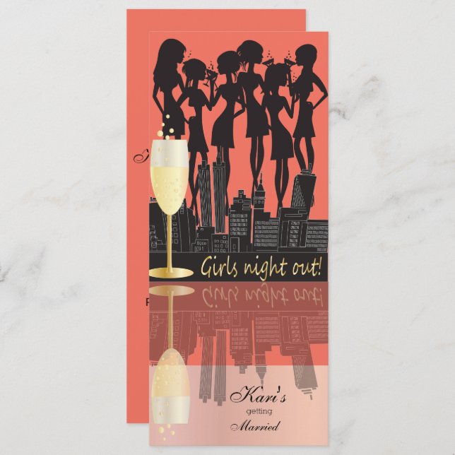 Girls Night Out, Party on Town - Coral Peach Einladung (Vorne/Hinten)