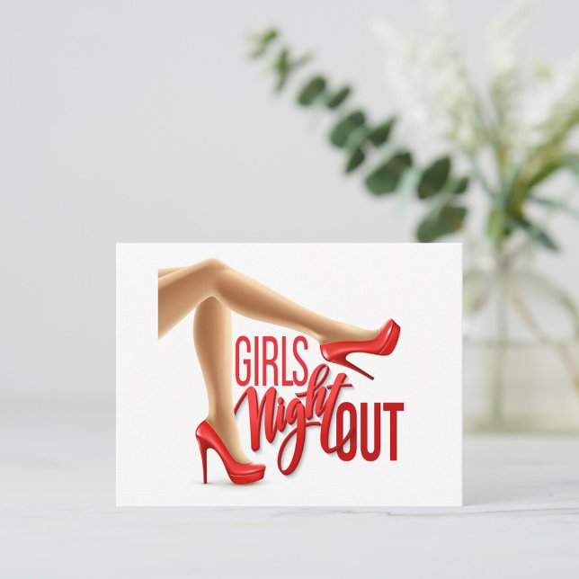 Girls Night Out Postkarte (A stylish leg in a red high heel shoe, positioned playfully against a clean background.)