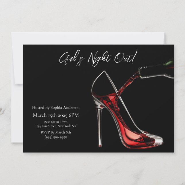 Girl's Night Out-Stiletto mit Wein Einladung (Vorderseite)