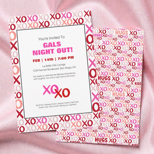 Girls Night Out XOXO Pink Niedlich Galentine Day P Einladung (Girls Night Out XOXO Pink Cute Galentine Day Party Invitation)