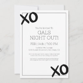 Girls Night Out XOXO Schwarz-weißes Galentine-Part Einladung