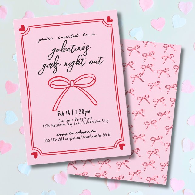 Girls Night Pink and Red Galentine's Day Einladung (Girls Night Pink And Red Galentine's Day Invitation)