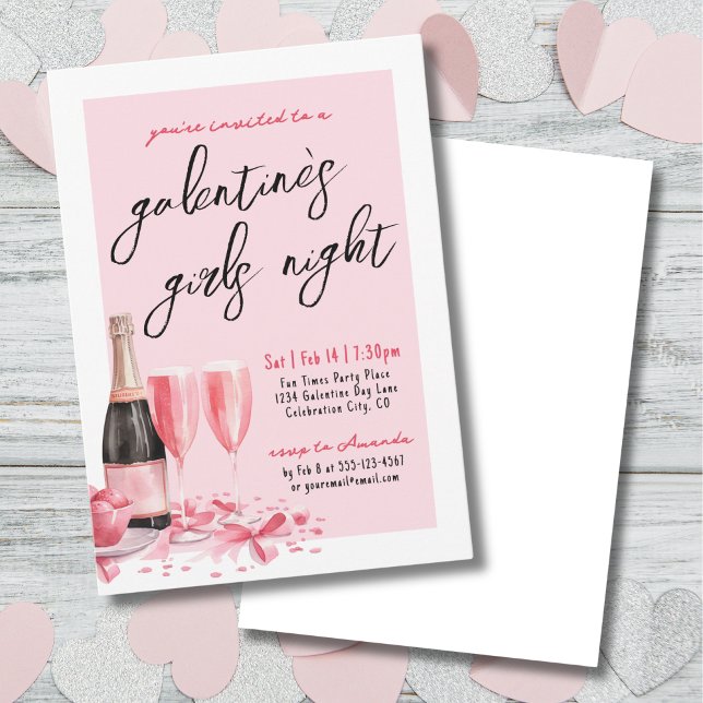 Girls Night Pink Champagne Galentine's Day Einladung (Girls Night Pink Champagne Galentine's Day Invitation)