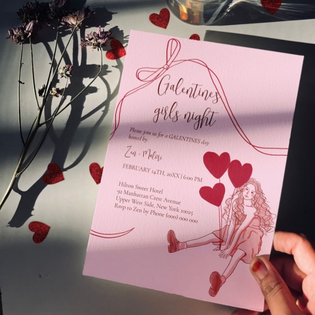 Girls Night Pink – Heart Balloons Galentine's Day Einladung (Von Creator hochgeladen)