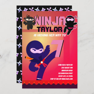 Girls NINJA MOVIE STAR WARRIOR Cartoon Party Einladung