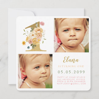 Girls Nummer 1 1. Geburtstag Jahr Foto Cards Einladung