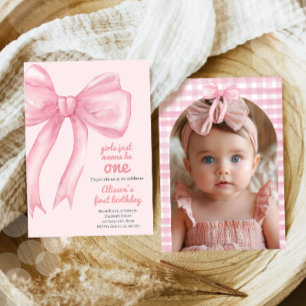 Girls nur Wanne sein eine rosa Bow Coquette Geburt Einladung