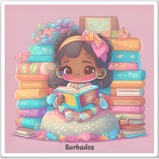 Girls of the World Reading - Barbados Aufkleber (Vorderseite)