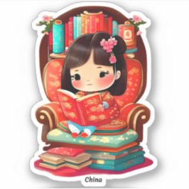 Girls of the World Reading - China Aufkleber