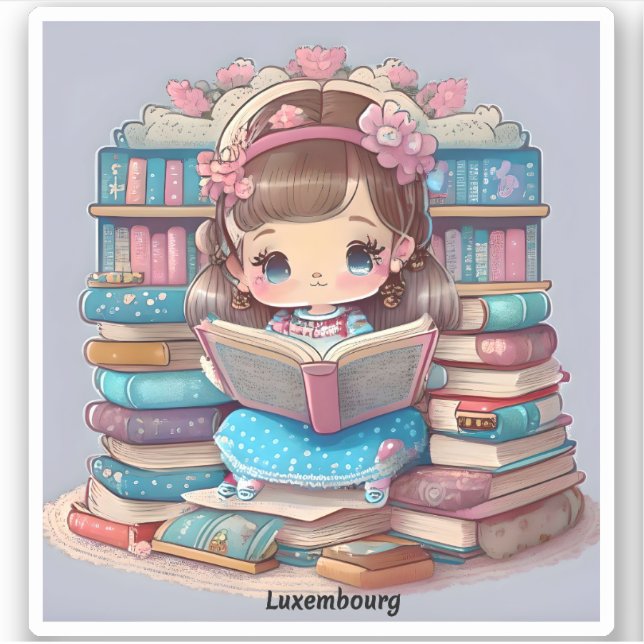 Girls of the World Reading - Luxemburg Aufkleber (Vorderseite)