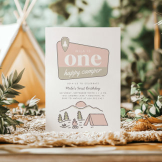 Girl's One Happy Camper Park Explorer 1. Geburtsta Einladung