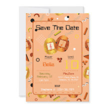 Girls Orange Gaming Tamagotchi Einladung zum Gebur