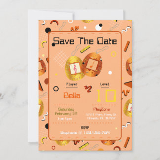 Girls Orange Gaming Tamagotchi Einladung zum Gebur